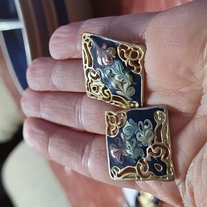Vintage Enamel Swirl Goldtone Pierced Earrings